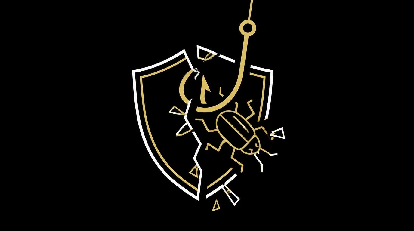 Incognito mode does not protect against malware - broken shield with a phishing hook and a bug